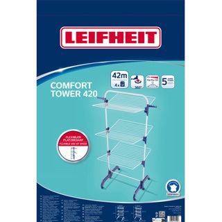 Leifheit droogtoren pegasus 420 solid comfort – incl. houders en wieltjes - 42 m drooglengte