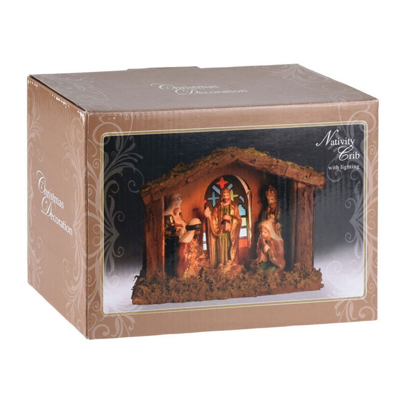 Load image into Gallery viewer, Kerststal met 6 figuren en licht
