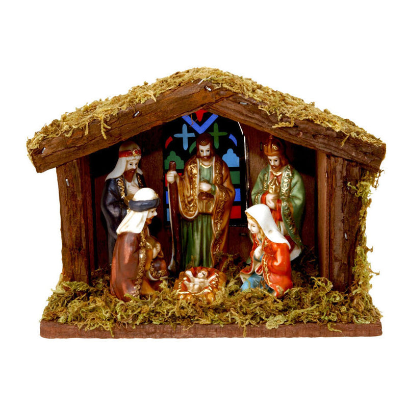 Load image into Gallery viewer, Kerststal met 6 figuren en licht
