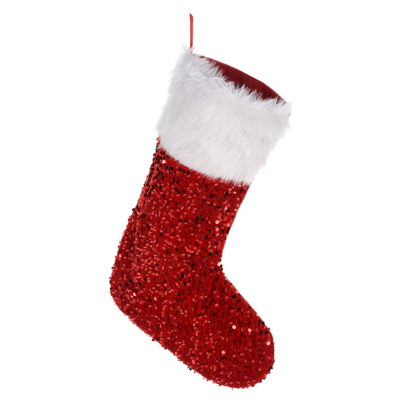 Load image into Gallery viewer, Koopman kerstsok met pailletten en kunstbontlaag multi kleuren decoratie.
