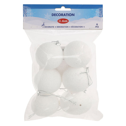 Decoratie sneeuwballen 6cm, 6st.