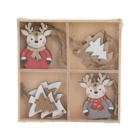 Houten kerstboomhangers, 8st.