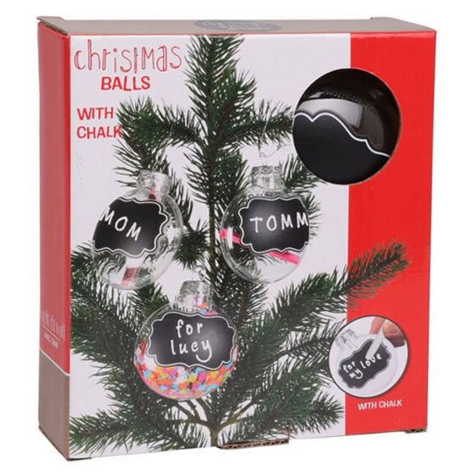 Transparante kerstballen met krijtlabels, 4st.