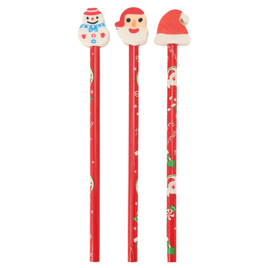 Potlood met gum kerst, 3st.
