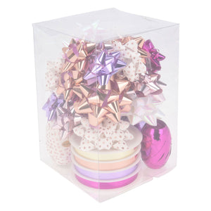Verpakkingsdecoratie strik en lint wit roze, set van 30