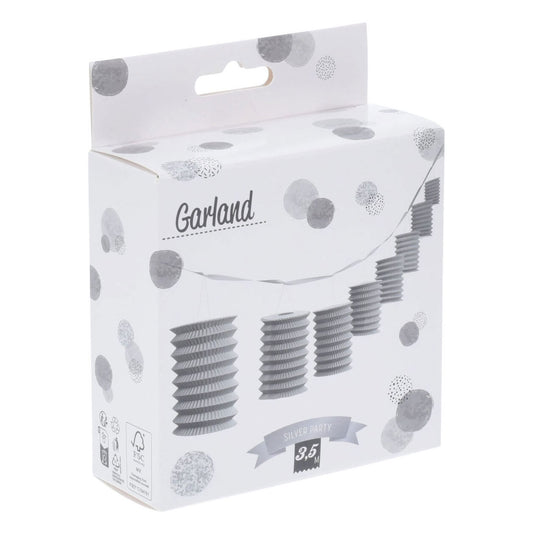 Zilveren lampion slinger, 3.5 meter