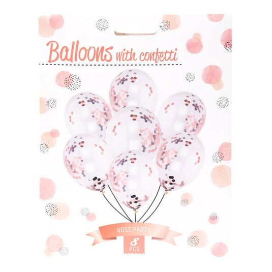 Ballonnen met rosegouden confetti, 8st.