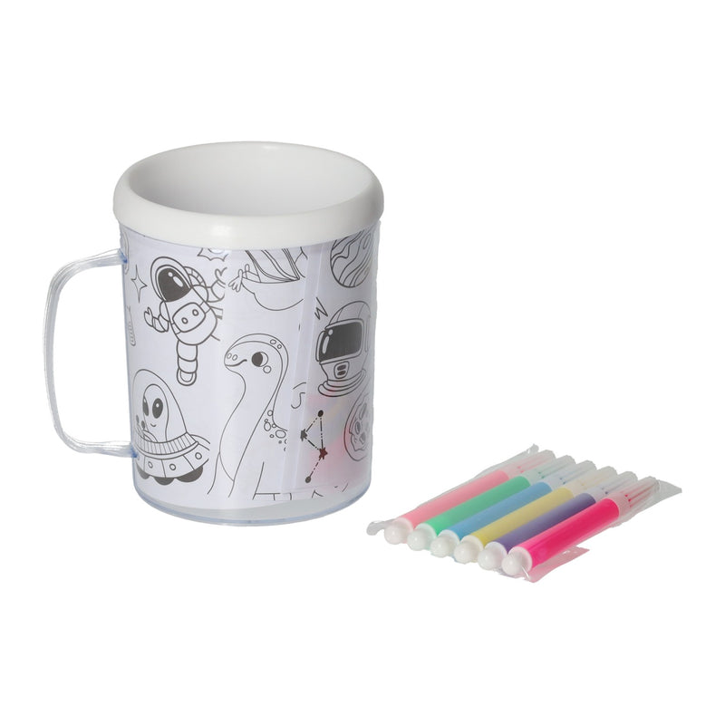Afbeelding laden in galerijviewer, Kleur je eigen beker dino's robots ruimtevaartplaatjes - incl 6 stiften
