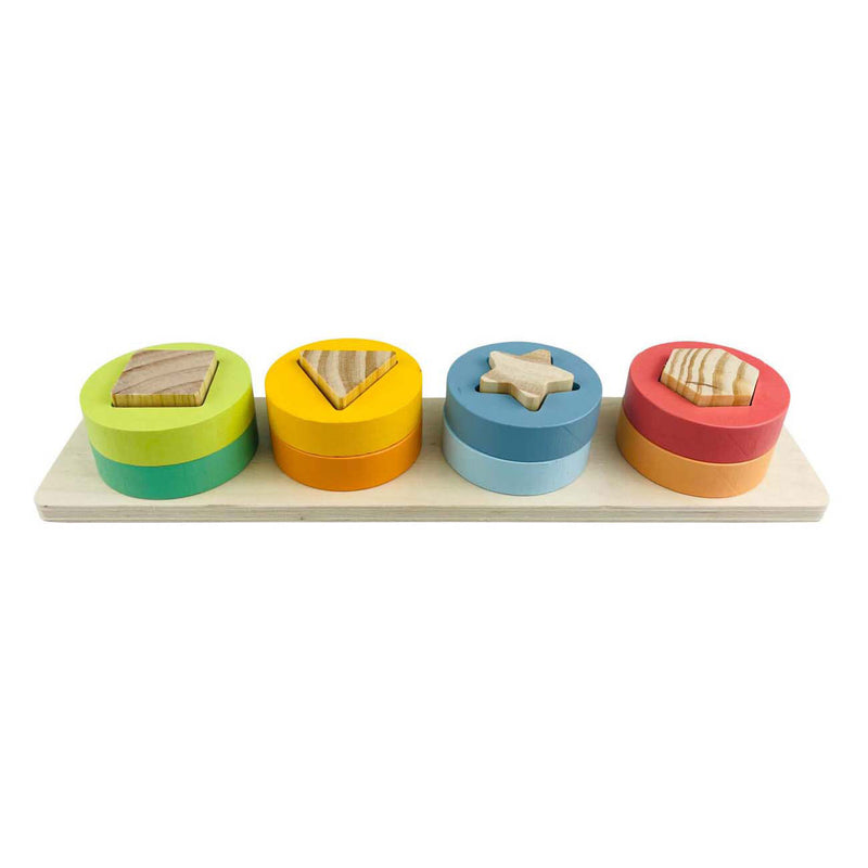Load image into Gallery viewer, Houten stapelpuzzel met vormen, 9dlg.
