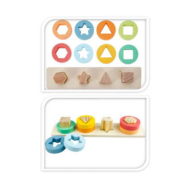 Load image into Gallery viewer, Koopman houten stapelpuzzel educatief speelgoed met vormen 9-delig multicolor.
