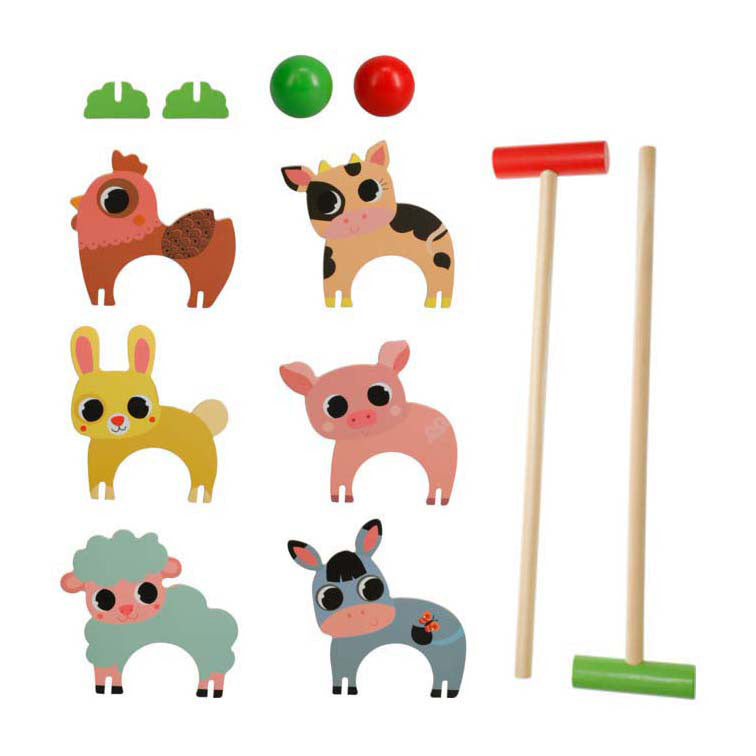 Load image into Gallery viewer, Houten boerderij dieren croquetspel
