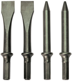 Stanley beitelset - 4-delig - 2 puntbeitels 75 mm en 2 vlakke beitels 20 x 75 mm - zeskantaansluiting - voor persluchtgereedschap - rvs - geschikt voor steen - grijs