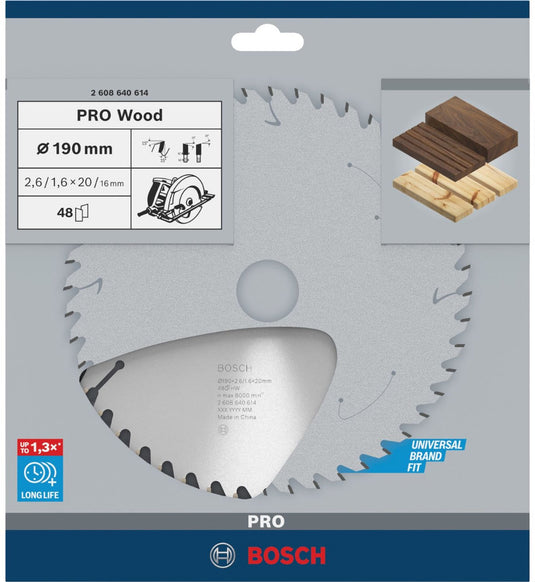 Bosch cirkelzaagblad optiline wood - 190 x 20 16 x 2,6 mm - 48 tanden
