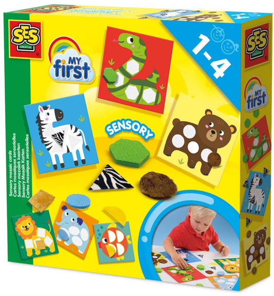 Ses creative - my first - sensorisch speelgoed - mozaïek kaarten - 24 mozaïekvormen in verschillende structuren - met 6 kaarten - sensory - 1 tot 4 jaar