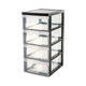 Iris design chest ladekast - 4 half diepe lades - 4x 11l - kunststof - zwart transparant - met wielen