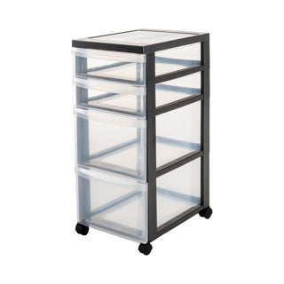 Iris design chest ladesysteem - 4 lades - 2 x 7.5 l - 2 x 15 l - kunststof - zwart transparant - met wieltjes