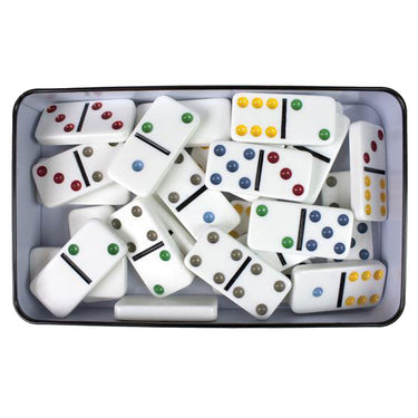 Tactic domino double six – bordspel – luxe tin – klassiek dominospel met gekleurde stenen – vanaf 7 jaar – 2 of meer spelers