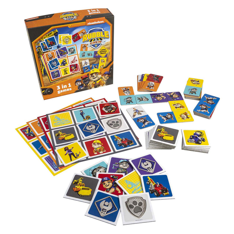 Load image into Gallery viewer, Tactic paw patrol rubble crew 3-in-1 spellenverzameling – kaartspel – lotto – domino – memo – kinderspel vanaf 4 jaar
