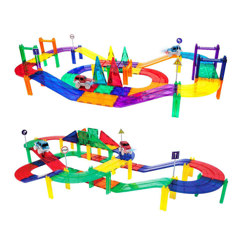 Load image into Gallery viewer, Picasso tiles tactic - constructiespeelgoed - magnetic tiles - magnetische tegels - race track - stem speelgoed - magnetische racebaan met 2 led auto's - 50-delig - vanaf 3 jaar
