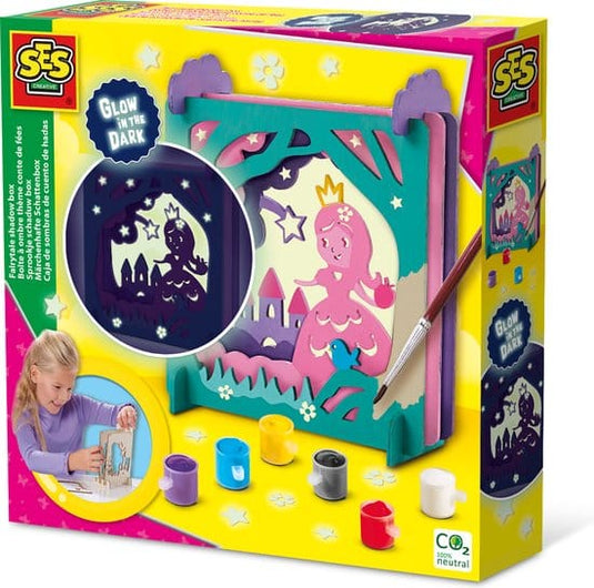 Ses creative ses - sprookje schaduw box glow in the dark - knutsel je eigen shadowbox - 6 kleuren verf en glow in the dark stickers - knutselen meisjes 12 jaar creatief