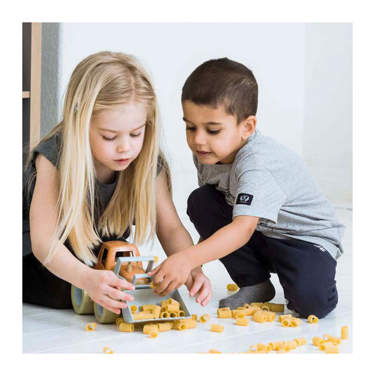 Dantoy tractor met voorlader blauw oranje, 30cm