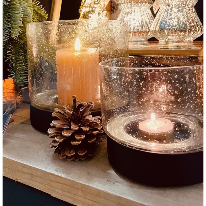 Afbeelding laden in galerijviewer, Hbx natural living kaarsenhouder bubbelglas spazzol h13d13 zwart
