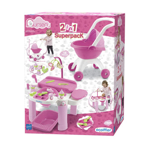 Ecoiffier ecoffier verzorgingsset met poppenwagen