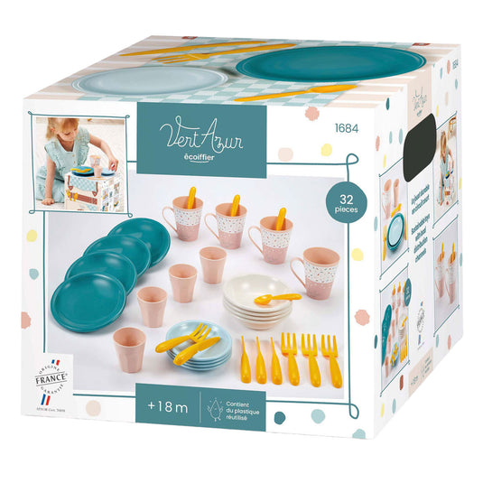 Ecoiffier vert azur picknick speelset met kartonnen picknickmand - 32dlg.