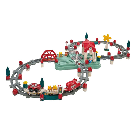 Abrick ecoiffier - bouwset treinbaan, station en accessoires, 140dlg.