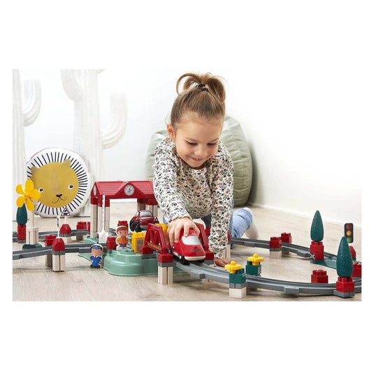 Abrick ecoiffier - bouwset treinbaan, station en accessoires, 140dlg.