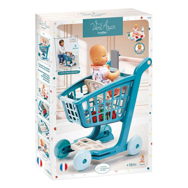 Ecoiffier vert azur gevulde winkelwagen met babypop - 8dlg.