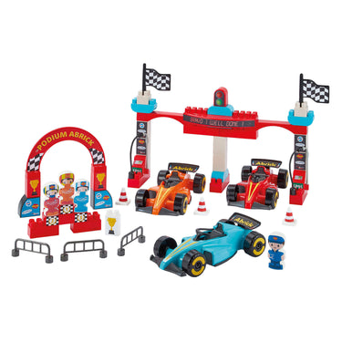 Ecoiffier abrick bouwblokken formule 1 grand prix met 3 voertuigen