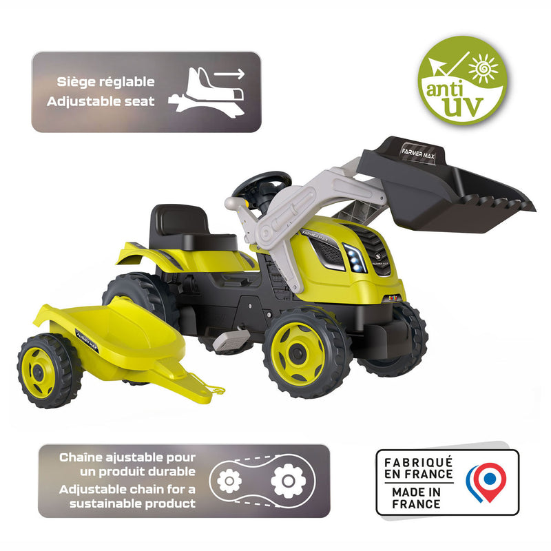 Load image into Gallery viewer, Smoby farmer max traptractor met trailer groen
