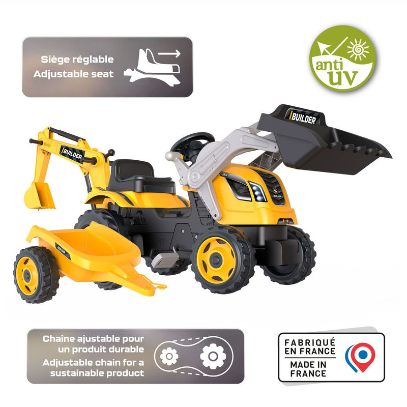 Load image into Gallery viewer, Smoby Builder Max Graafmachine Traptractor met Trailer Geel
