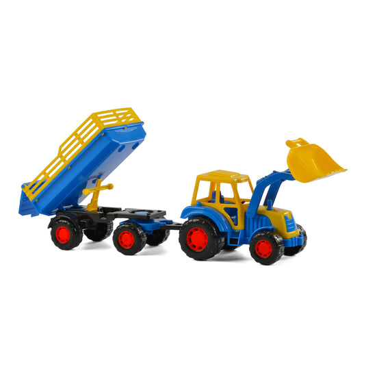 Cavallino tractor met voorlader en aanhanger blauw