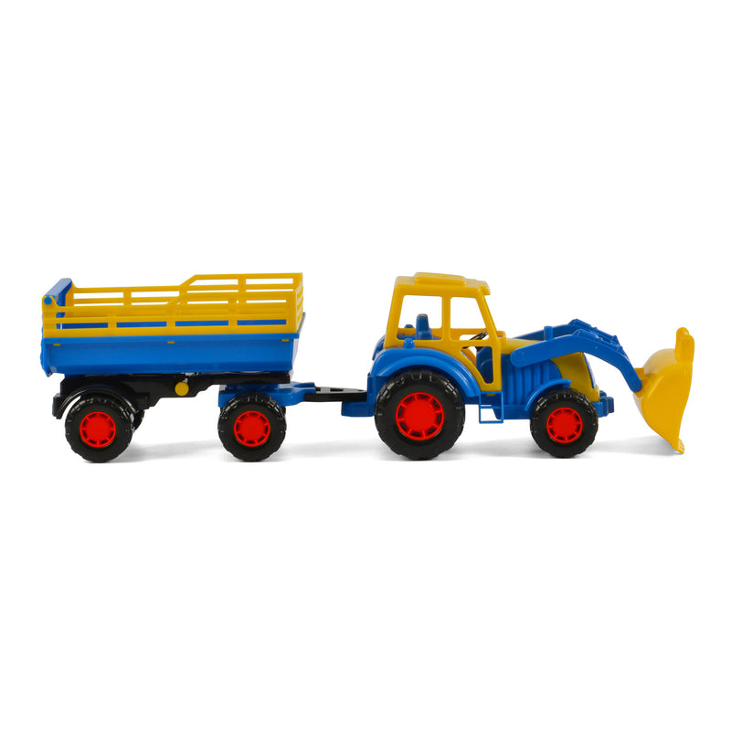 Load image into Gallery viewer, Cavallino tractor met voorlader en aanhanger blauw
