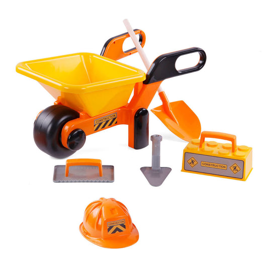 Cavallino kruiwagen geel met gereedschap en helm, 6dlg.