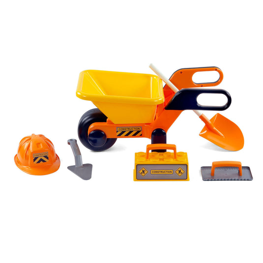 Cavallino kruiwagen geel met gereedschap en helm, 6dlg.