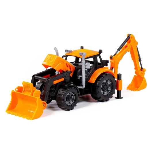 Cavallino tractor met lader en graafmachine geel, schaal 1:32