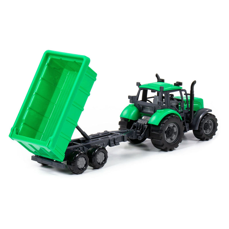 Load image into Gallery viewer, Cavallino tractor met kiepwagen aanhangwagen groen, schaal 1:32
