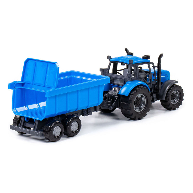 Load image into Gallery viewer, Cavallino tractor met kiepwagen aanhangwagen blauw, schaal 1:32
