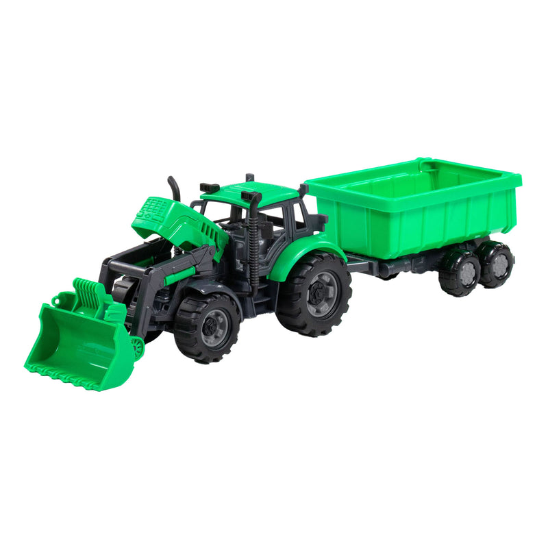 Load image into Gallery viewer, Cavallino tractor met lader en aanhang kiepwagen groen, schaal 1:32
