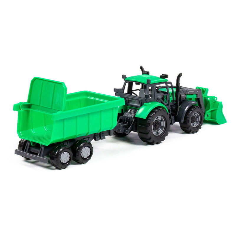 Afbeelding laden in galerijviewer, Cavallino tractor met lader en aanhang kiepwagen groen, schaal 1:32

