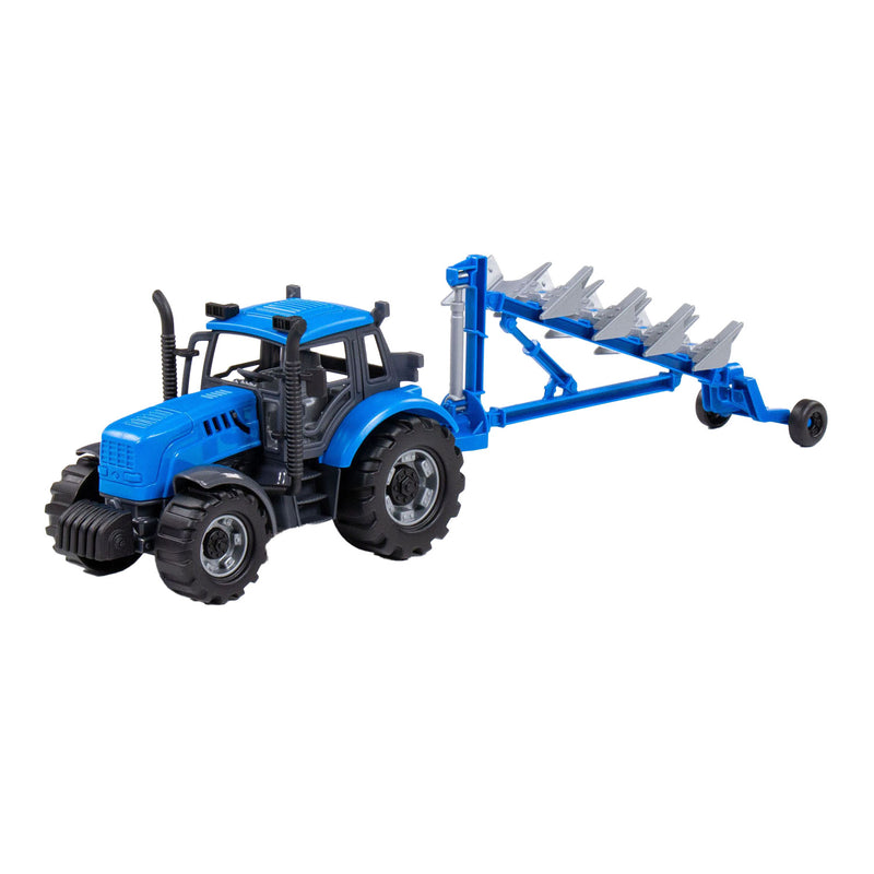 Load image into Gallery viewer, Cavallino tractor met ploeg blauw, schaal 1:32
