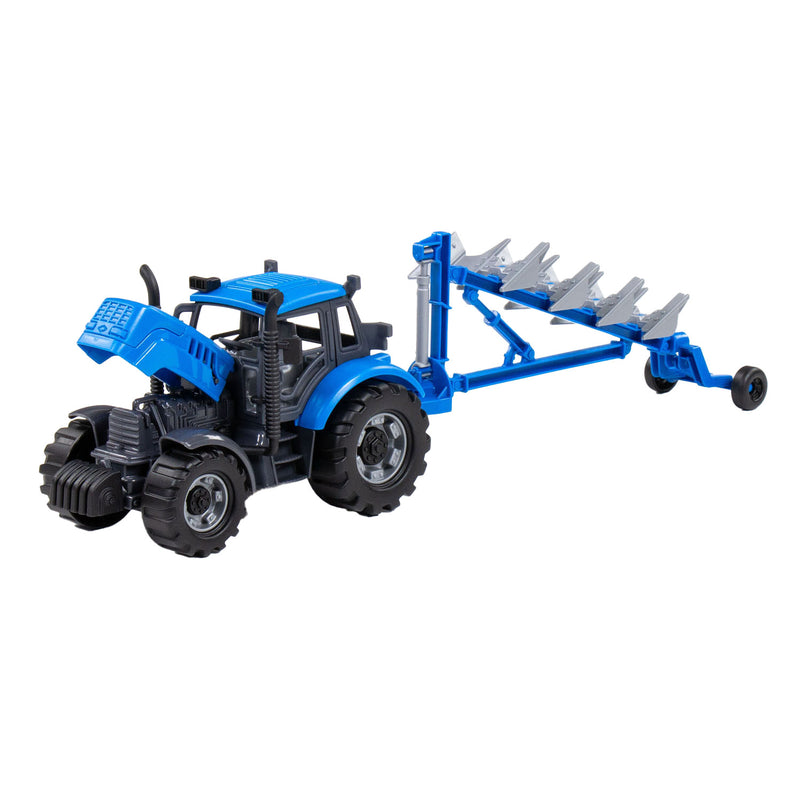 Load image into Gallery viewer, Cavallino tractor met ploeg blauw, schaal 1:32
