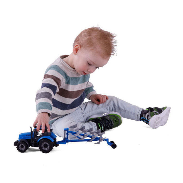 Load image into Gallery viewer, Cavallino tractor met ploeg blauw, schaal 1:32
