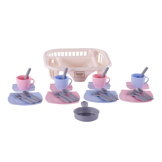Cavallino servies met afwasrek roze, 30dlg.