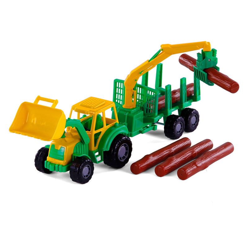 Load image into Gallery viewer, Cavallino junior tractor met kraan aanhangwagen en hout, 46cm
