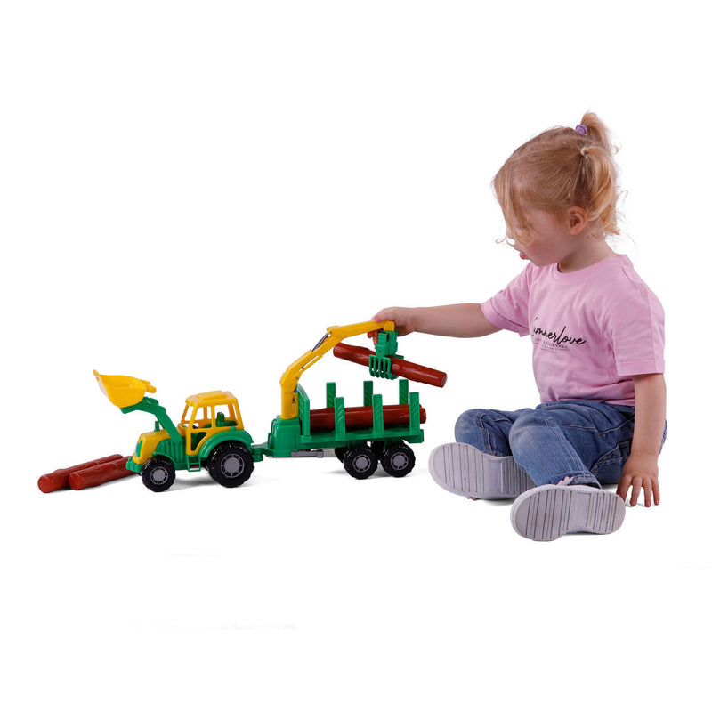 Load image into Gallery viewer, Cavallino junior tractor met kraan aanhangwagen en hout, 46cm
