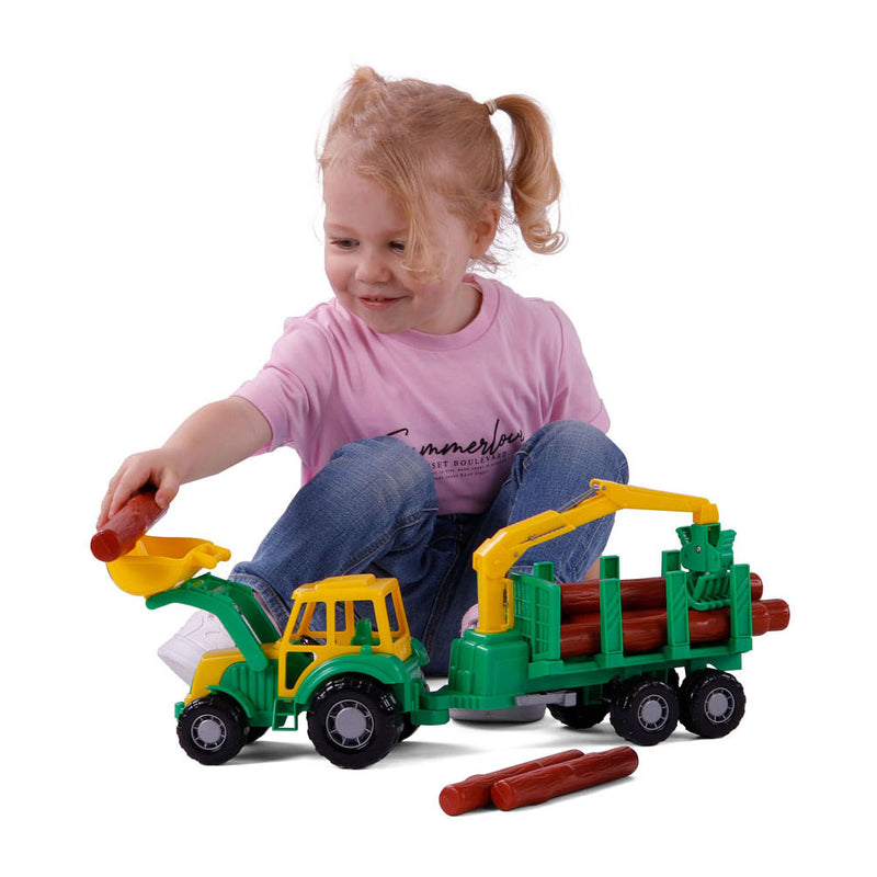Load image into Gallery viewer, Cavallino junior tractor met kraan aanhangwagen en hout, 46cm

